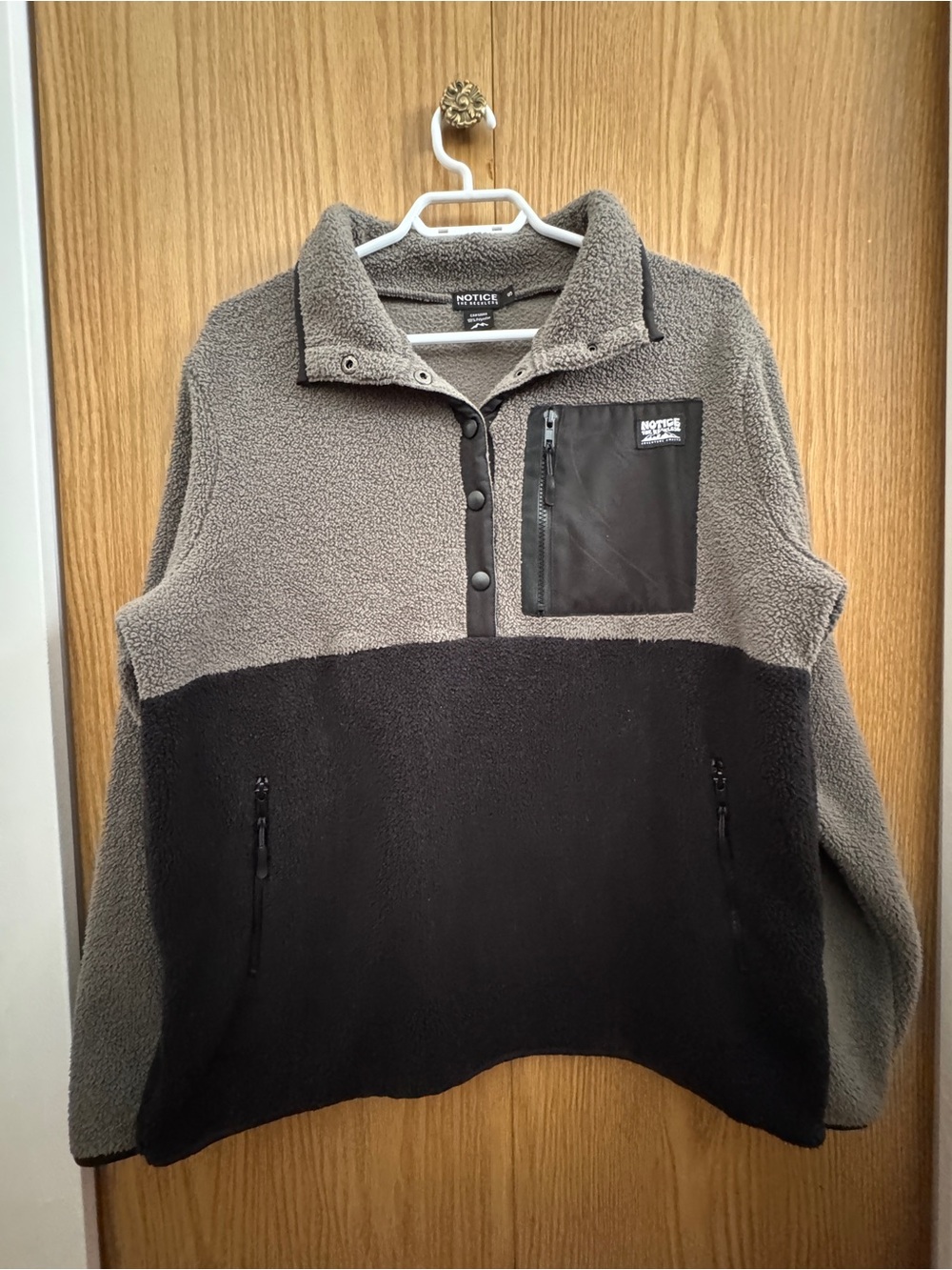 Notice the Reckless Two-Tone Gray & Black Teddy Pullover Jacket